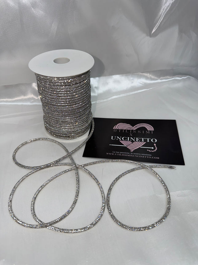 Cordino strass 50 metri argento